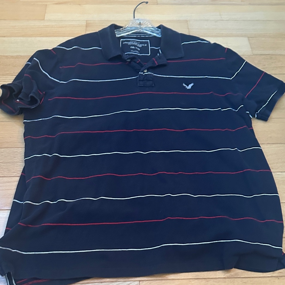 American Eagle Outfitters Navy Polo with Red and White Stripes